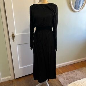 Elegant Black Long Sleeve Dress Pearl Detail